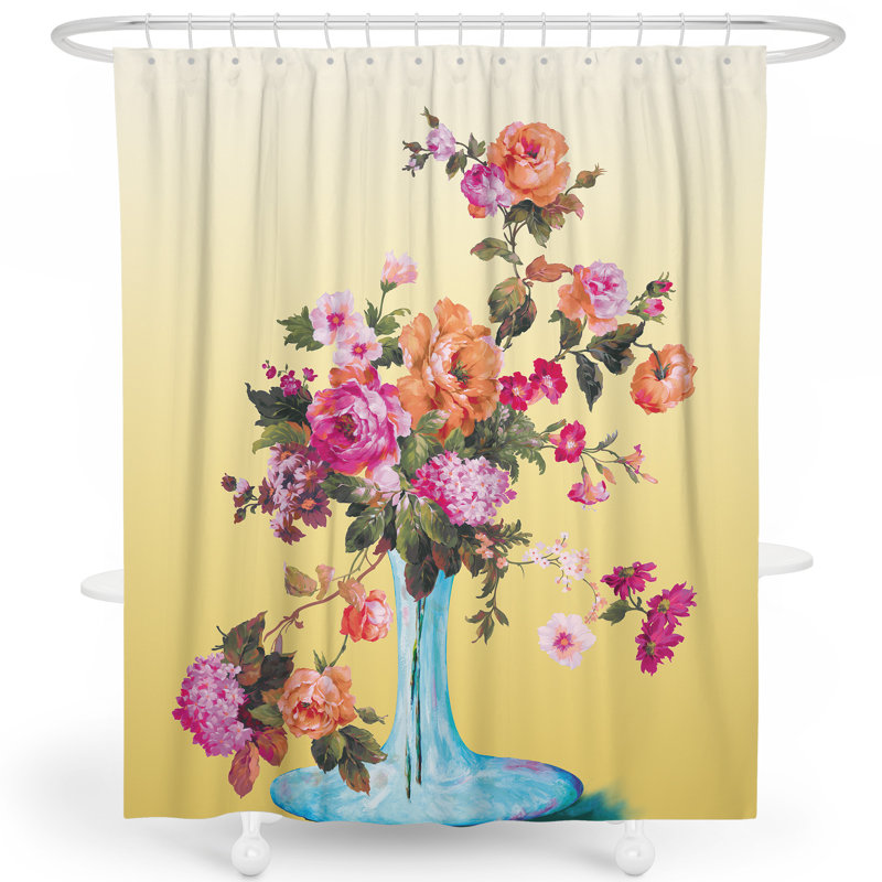 Ebern Designs Haraway Rose Flower Single Shower Curtain + Hooks Wayfair
